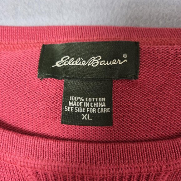 Eddie Bauer Sweater Womens XL Pink Cotton Knit Kangaroo Pocket Drawstring Hem - Picture 3 of 11
